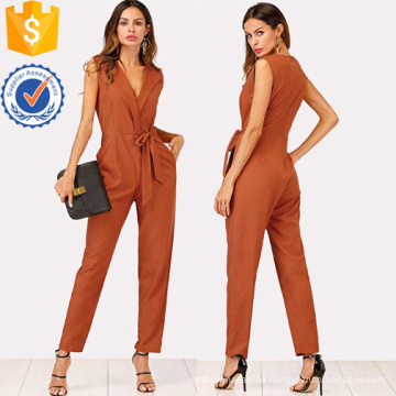 Caqui Zip Zip chal cuello Nudo Jumpsuits OEM / ODM Fabricación venta al por mayor Moda Mujeres Ropa (TA7018J)